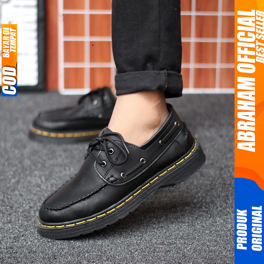 Sepatu Formal Pantofel Pria Docmart Casual Kulit Kerja Hitam Abraham Juhan