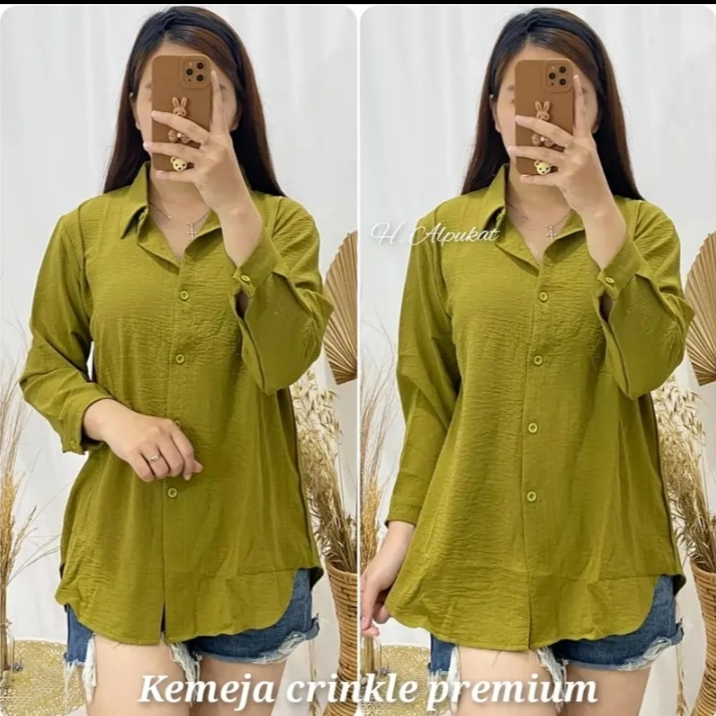 KEMEJA WANITA CRINKLE ATASAN PANJANG MOTIF POLOS WANITA // BAJU WANITA BLOUSE // KEMEJA TRAVELING // KEMEJA WANITA TERBARU