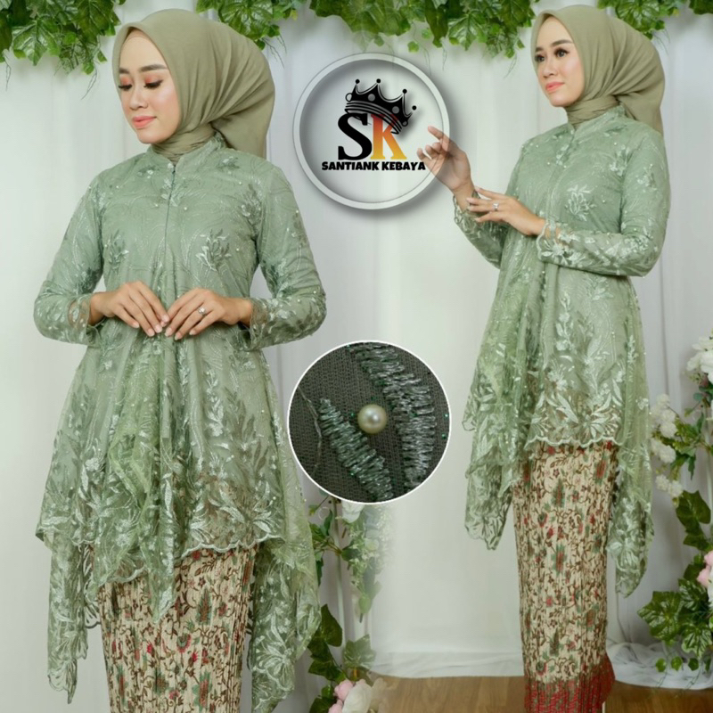 Set Kebaya Tunik Brukat Arumi Pesta Kondangan Lamaran Wisuda Busui Friendly Kekinian By Santiank Kebaya