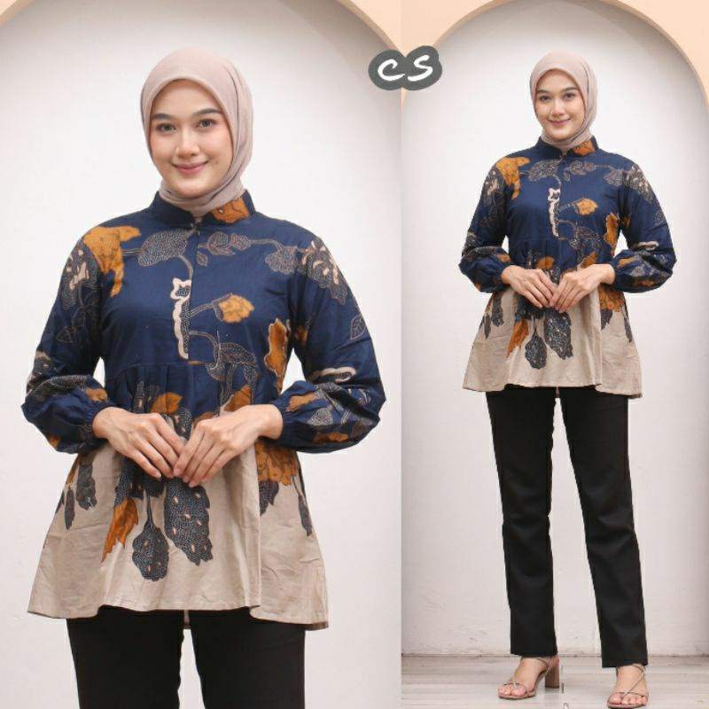 tey-17 Batik wanita ASJ SA HRB026 Kenongo Kemeja Tosca Pendek