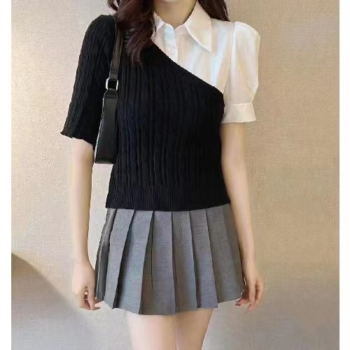 Cena Blouse Kerah Top Cotton Mix Knit Import - Atasan Rajut Wanita Import TM (01052)