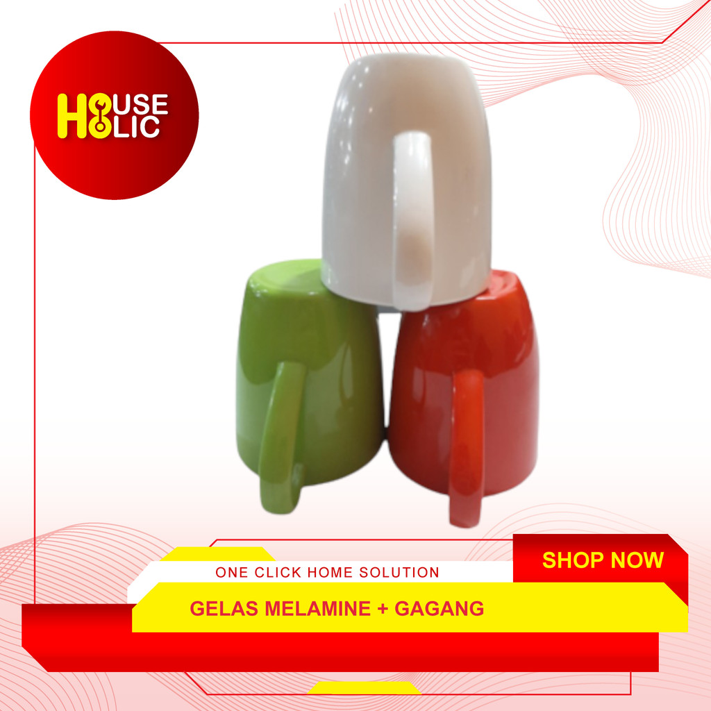 Gelas Melamine 3196 + Gagang 9,6 CM / Cangkir Mug Air Minum 9.6cm