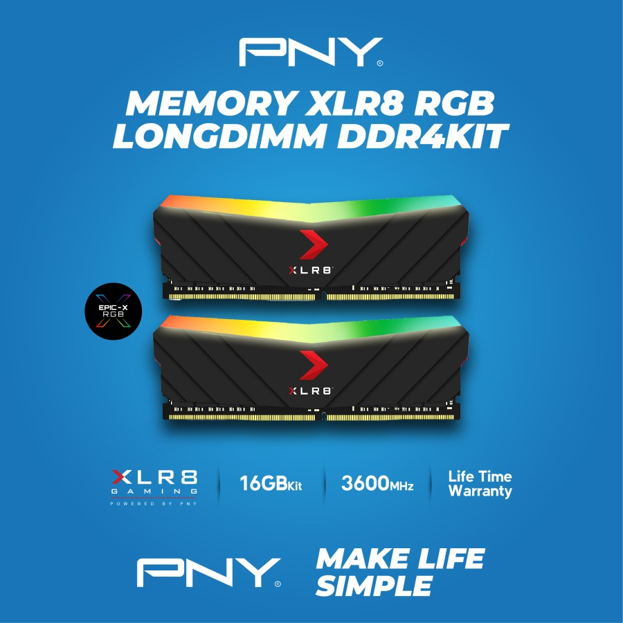 PNY LONGDIMM RGB BLACK 16GB KIT ( 8GBx2PCS ) DDR4 3600Mhz