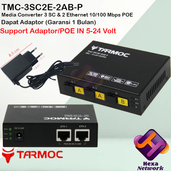 Tarmoc TMC-3SC2E-2AB-P|Media Converter 3FO 2LAN / 3 FO 2 LAN 10/100 POE IN(5-24V)