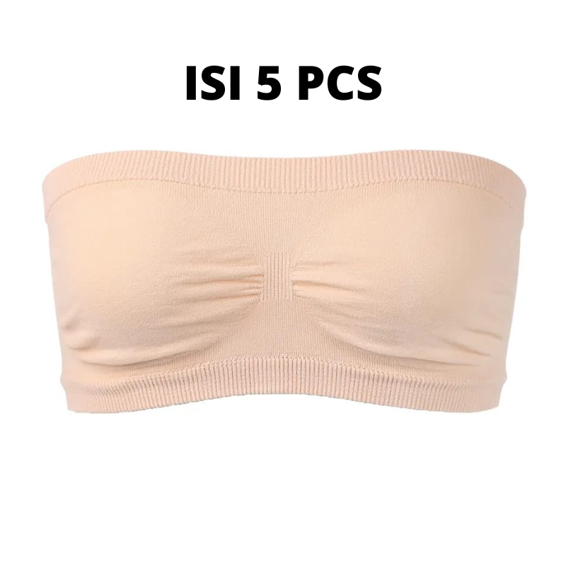 Lidily - [ ISI 5 PCS ] Bra Kemben Katun Tanpa Busa | BH Wanita Kemben Tanpa Tali jumbo Crop Bralette