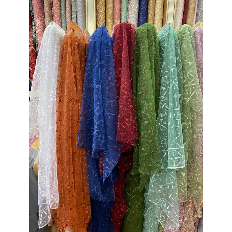 Kain Tile/Tulle Motif Sapto, tile mutiara, tile polos, tile brokat kain,tile Glitter, tile bordir (H