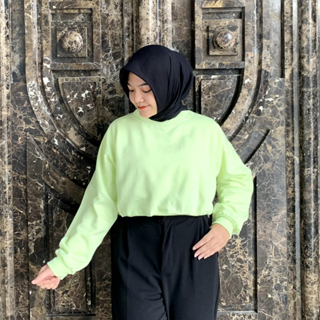 OVERSIZE CROOP CREWNECK HIJAU MINT II SWEATER WANITA CROOP II CN