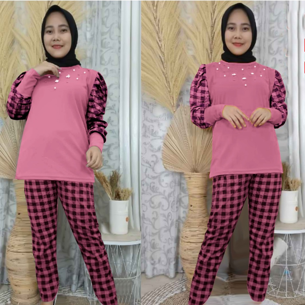 Pakaian Wanita One set Lengan Panjang Trend Kekinian/Set Soraya Mutiara AllSize/Bahan Voxy