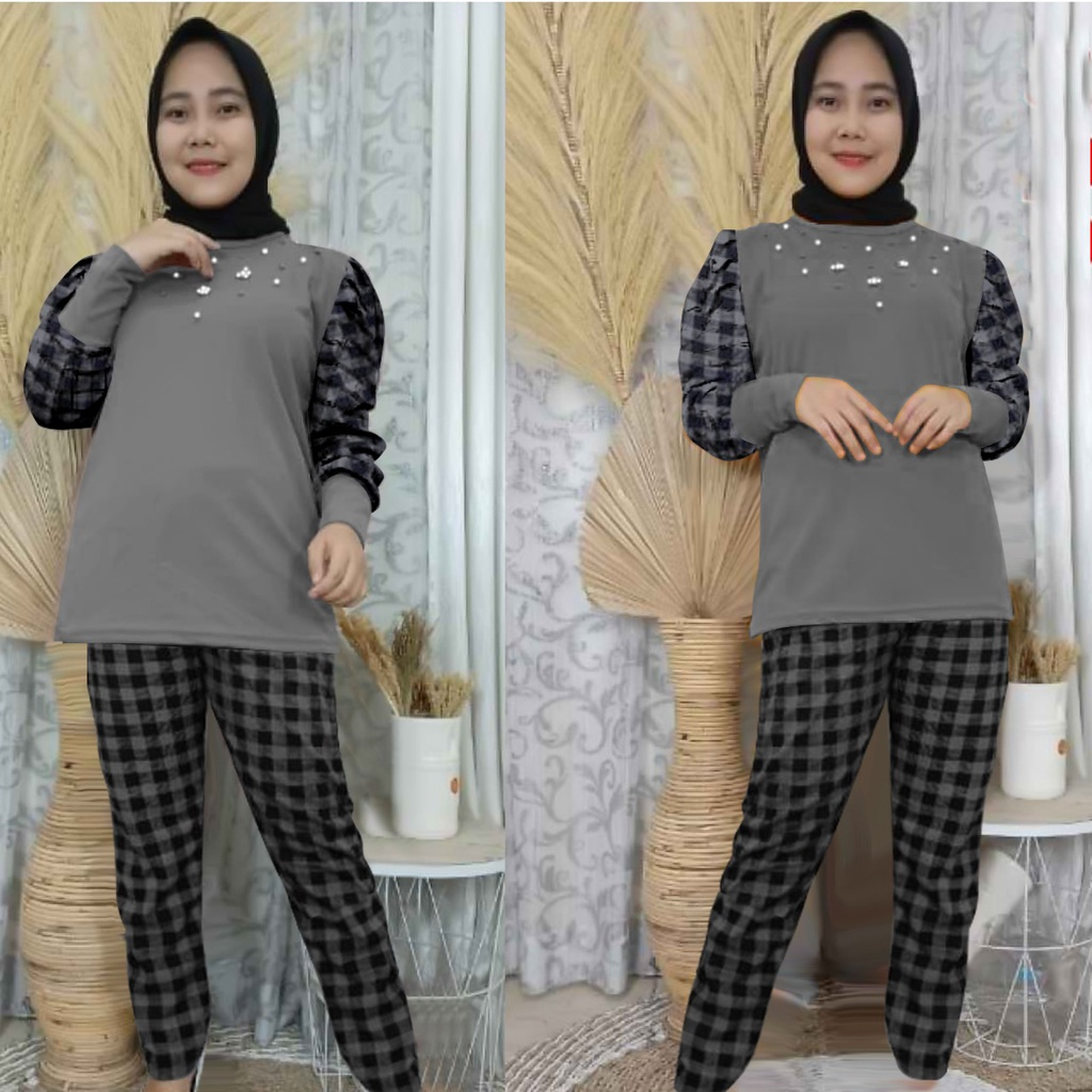 Pakaian Wanita One set Lengan Panjang Trend Kekinian/Set Soraya Mutiara AllSize/Bahan Voxy