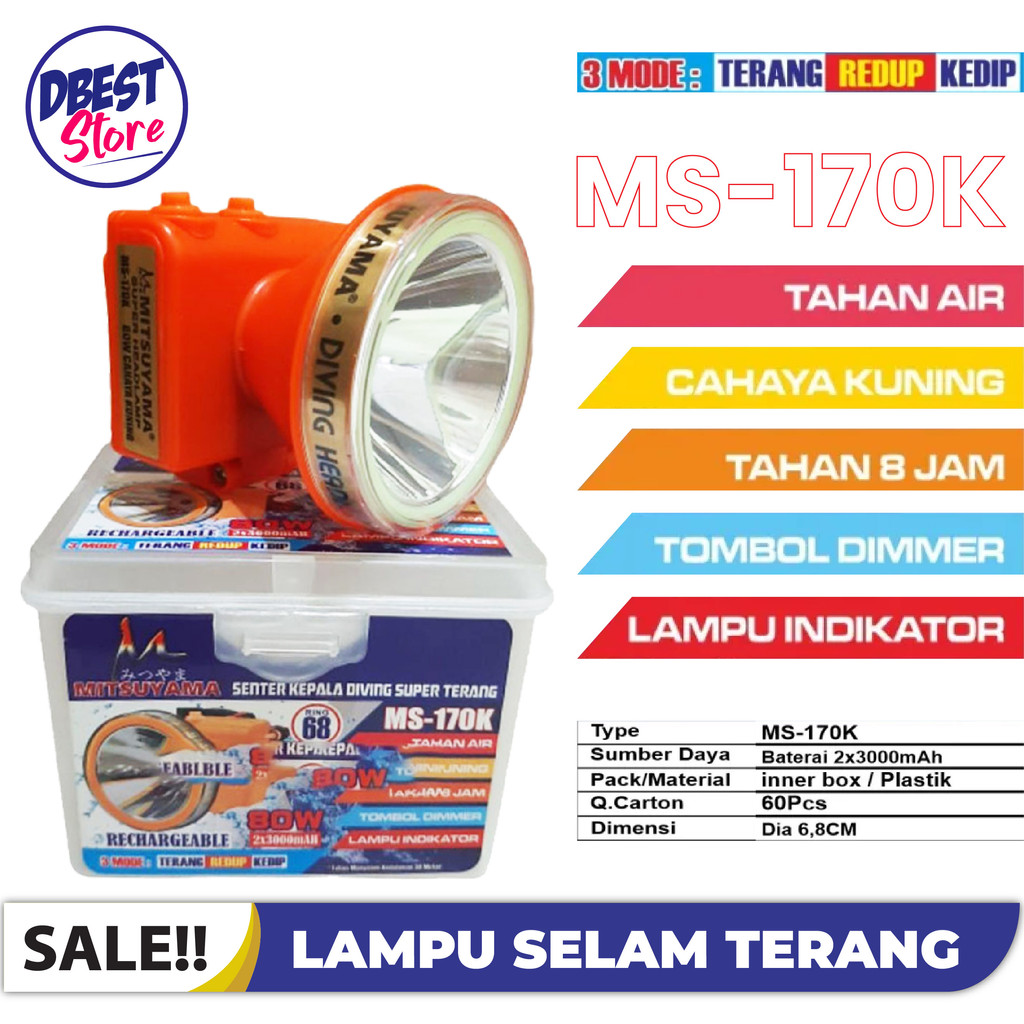 Senter Kepala Selam/Headlamp Diving LED 80W Mitsuyama (MS-170K)