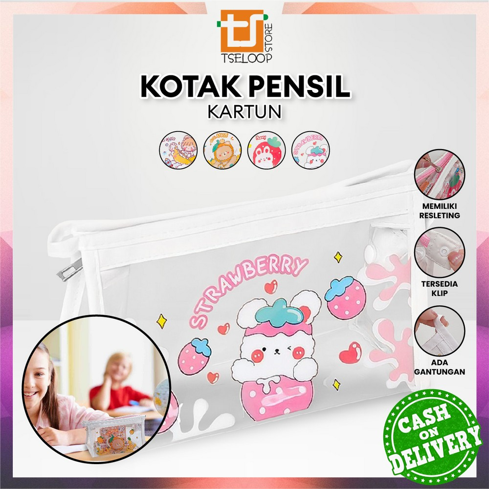 

OFM-A60 Tempat Pensil Transparan Motif Kartun Tas Pouch Kosmetik / Tas Kosmetik Travel Multifungsi Ala Korea Pouch Serbaguna