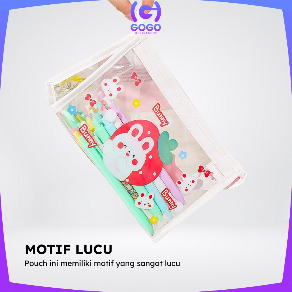 GOGO-A60 Tempat Pensil Transparan Motif Kartun Tas Pouch Kosmetik / Tas Kosmetik Travel Multifungsi Ala Korea Pouch Serbaguna