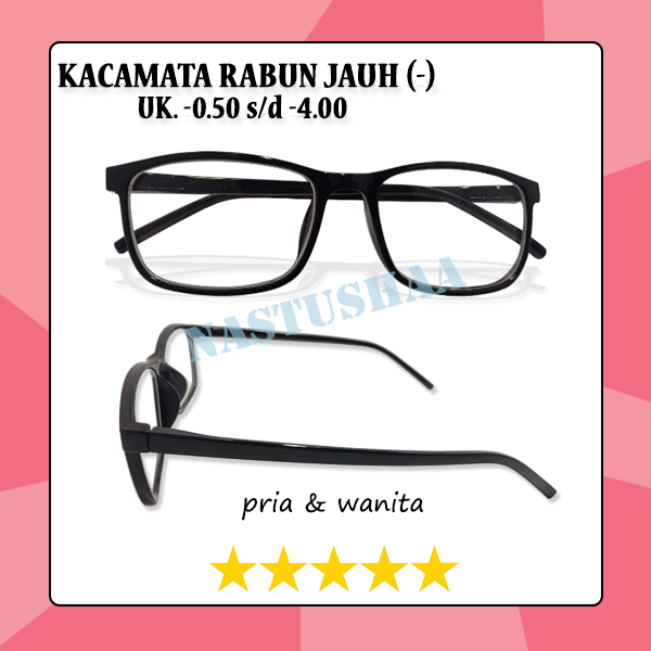 FREE KOTAK!! Kacamata Lensa Minus (-) Model Frame Kotak Hitam Glossy Tersedia Ukuran -0.40 s/d -4.00 Bahan Frame Plastik  Untuk Cowok Ataupun Cewek (Unisex)