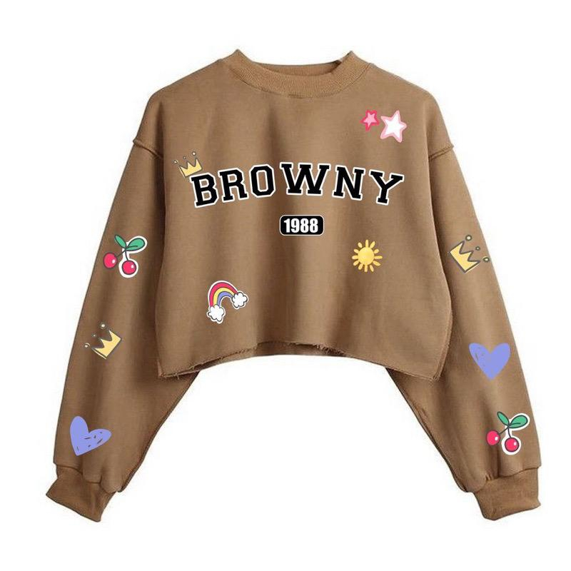 Sweater Crop Browny 1988 Bahan Fleece