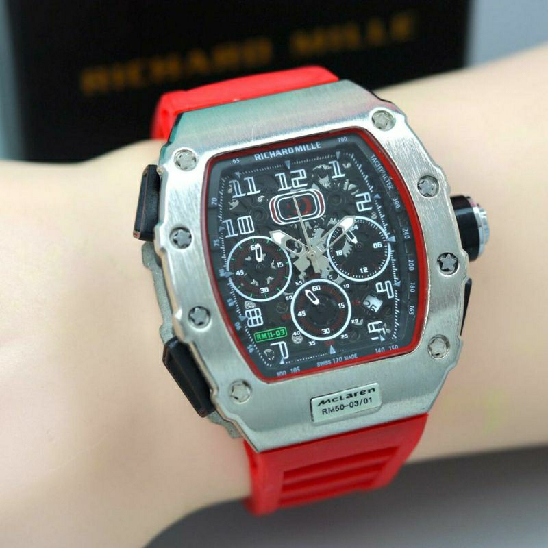 Jam Tangan Pria RM Richard Mile Crono Aktif Tali Merah - Jam Tangan Pria Super Mewah