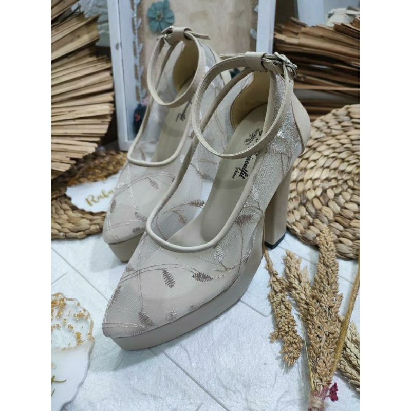 Sepatu wedding Cantik kalia Cream 12cm hak tahu