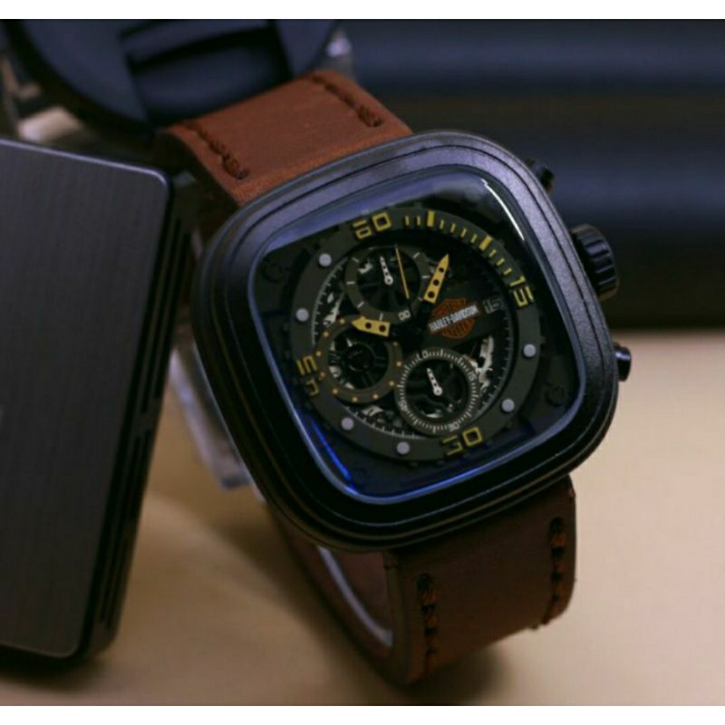 Jam Tangan Pria Harley Davidson Cronograp Tali Kulit - Jam Tangan Harley Davidson Tali Kulit