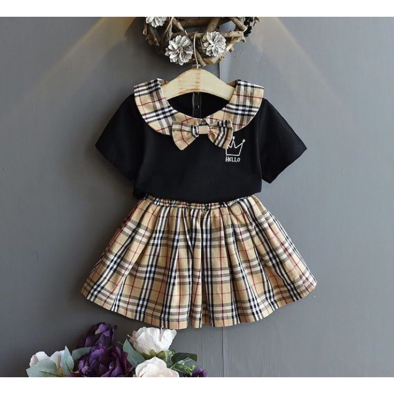 Setelan Rok Bayi Newborn Burbery 6-24 Bulan Brown Baby Girl Cute