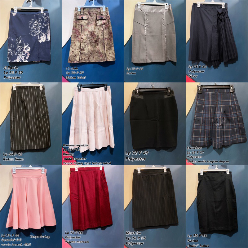 Bawahan rok midi wanita setara lutut dan bawah lutut