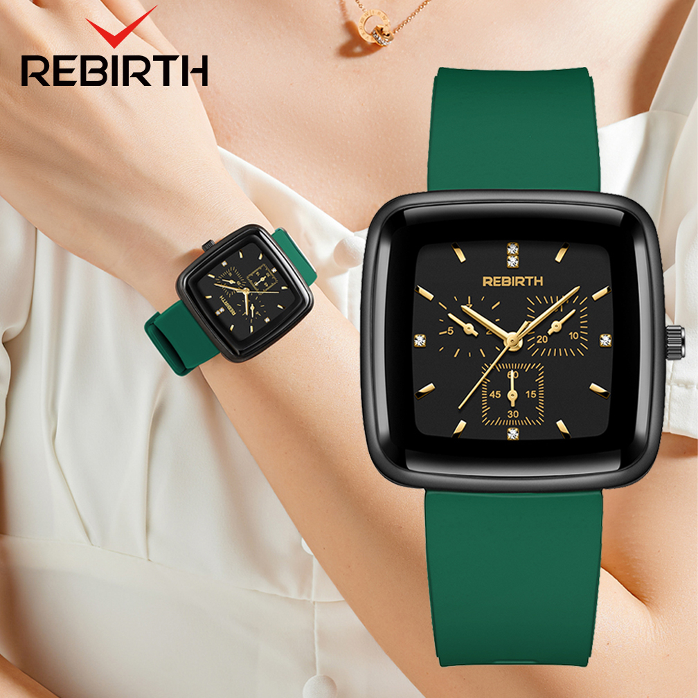 REBIRTH Jam Tangan Wanita Original Anti Air Square Besar Dial Design Silicone Tali Jam Tangan Cewek