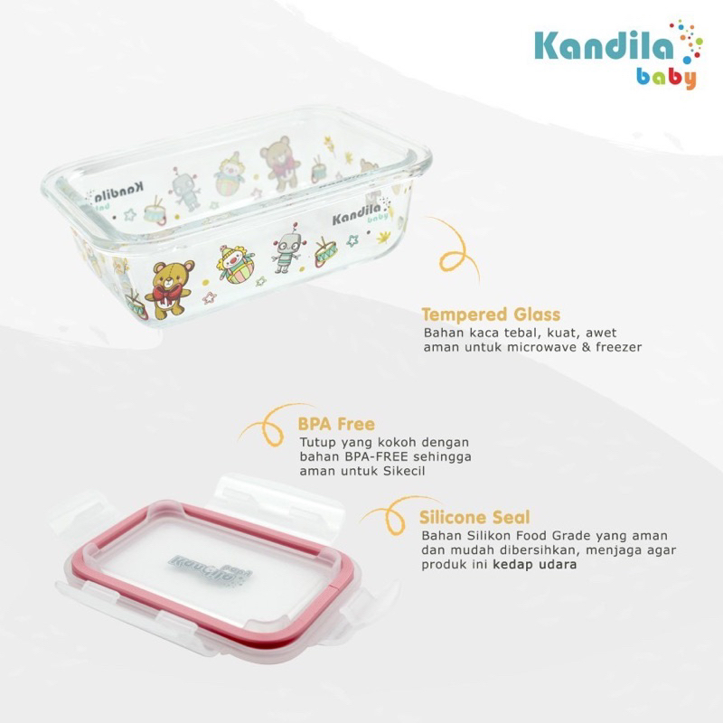 Kandila Baby Glass Food Container 3 x 200 ml KDL027-7 Kotak Mpasi Wadah Mpasi