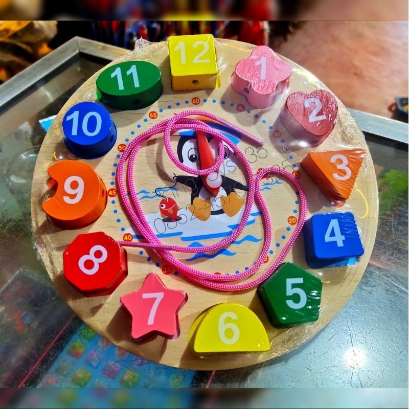 Mainan Anak Puzzle Kayu Pazel Belajar Memasukan Bentuk Jam Edukasi Motorik Sensori Konsentrasi Otak 