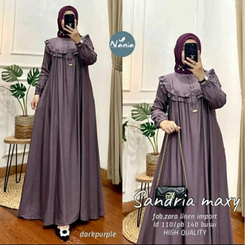 Sandria Dress/gamis crinkle airflow premium/gamis jumbo size  M -L-XL -XXL   LD  100   105   110   120