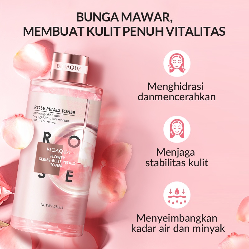 BIOAQUA Flower Series Rose Petals : Toner 250ml | Rose Petal Mask 120g | Eye Mask 140g/80pcs