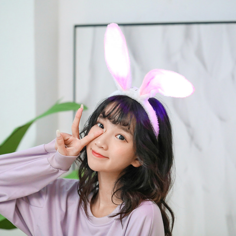 Bando Karakter Kelinci Nyala / Bando Kuping Bunny LED / Bando Style Wanita Anak Polos / Bando Lucu Imut Warna Cosplay