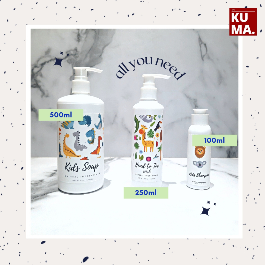 KUMA Botol Sabun Refill Anak Lucu Aesthetic 500ml Kids Soap Refillable Bottle Kids Body Wash Shampoo Head to Toe