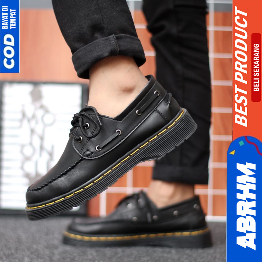 ABRHM Sepatu Pantofel Pria Docmart Formal Casual Kulit Kerja Pria Hitam MIKASA