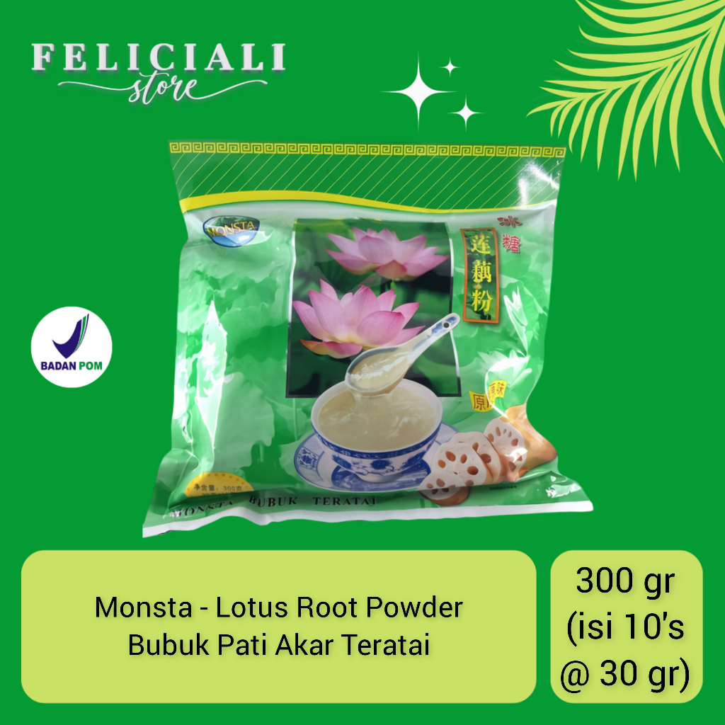 

Monsta - Bubuk Akar Teratai - Lotus Root Powder - 300 gr (1 bag isi 10 sachet @ 30gr)
