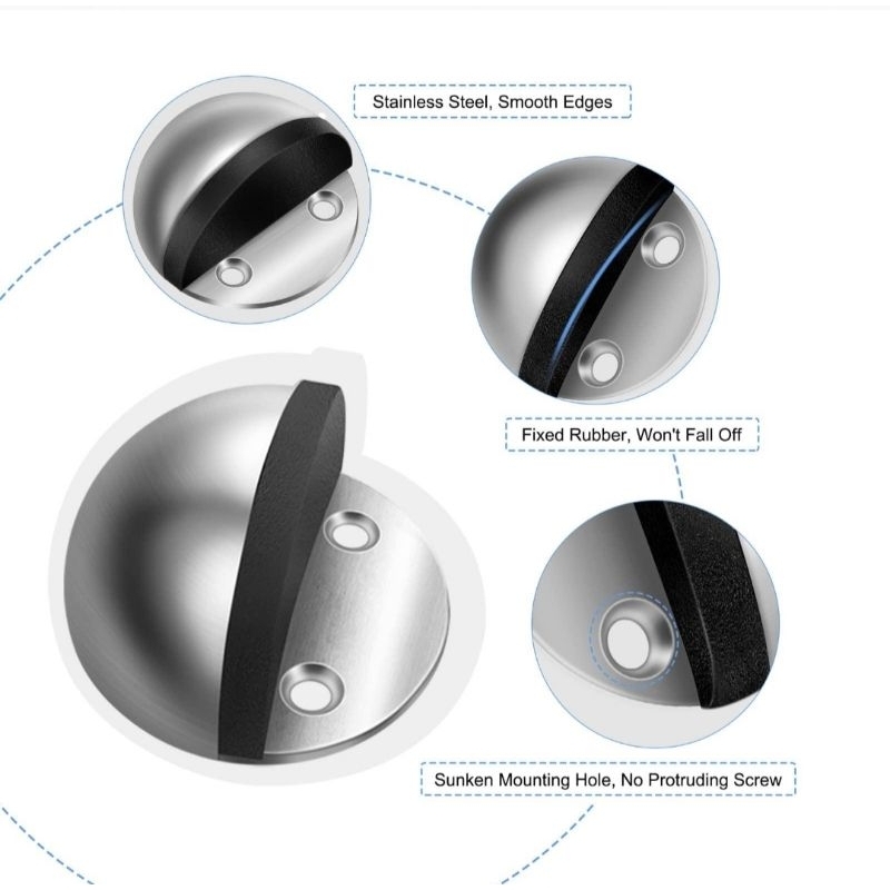 Door Stopper Stainless 2in1 Warna Aluminium Silver Lantai Bentuk Keong Penahan Pintu