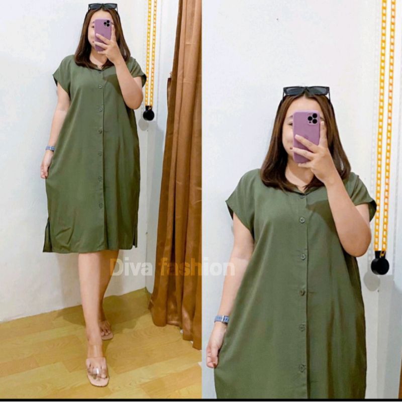 Daster wanita remaja bali motip rayon polos jumbo full kancing  kekinian terbaru panjang selutut bus