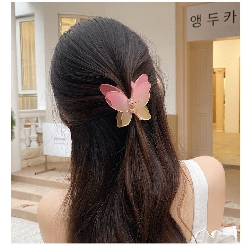 Jepit Rambut Kupu Jumbo 7cm Dua Sayap Warna Gradasi Jedai Doff Kupu Sayap Ganda Jepitan Rambut Transparan Matte Double Layer Korean Butterfly Hair Claw Clips