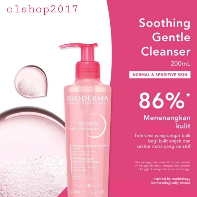 BIODERMA SENSIBIO GEL MOUSSANT 200 ML SOOTHING GENTLE CLEANSER SABUN MUKA