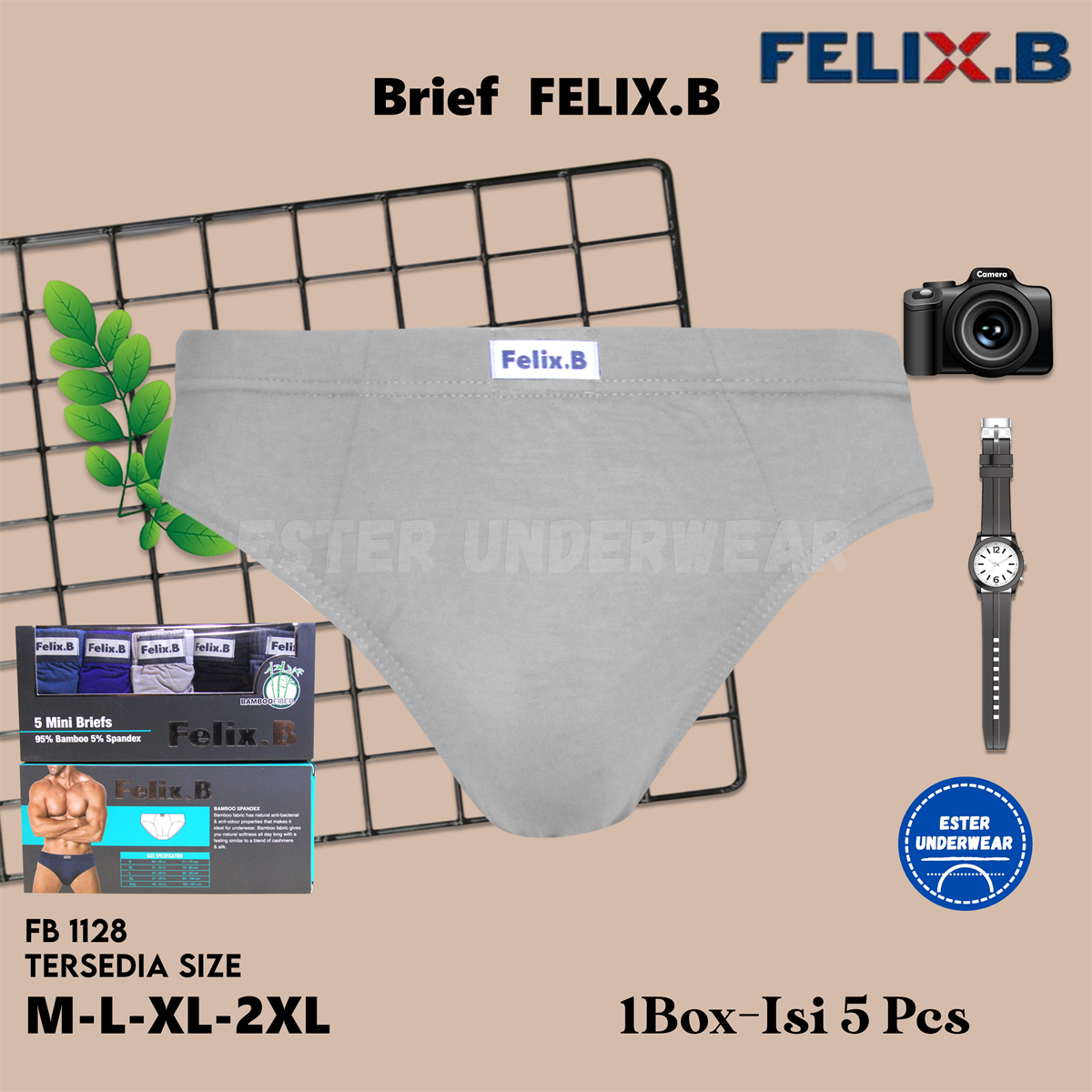 Felix.B Bamboo Spandex Mini Briefs 5in1 FB1128-5 Isi 5 Pcs