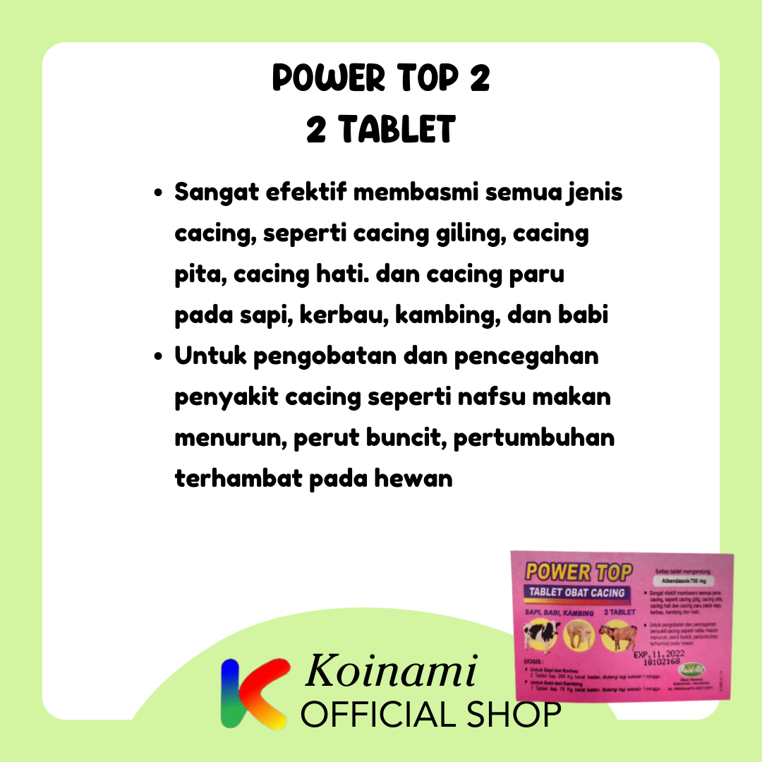 POWER TOP 2 Tablet OBAT CACING SAPI KAMBING DOMBA KERBAU BABI / raid