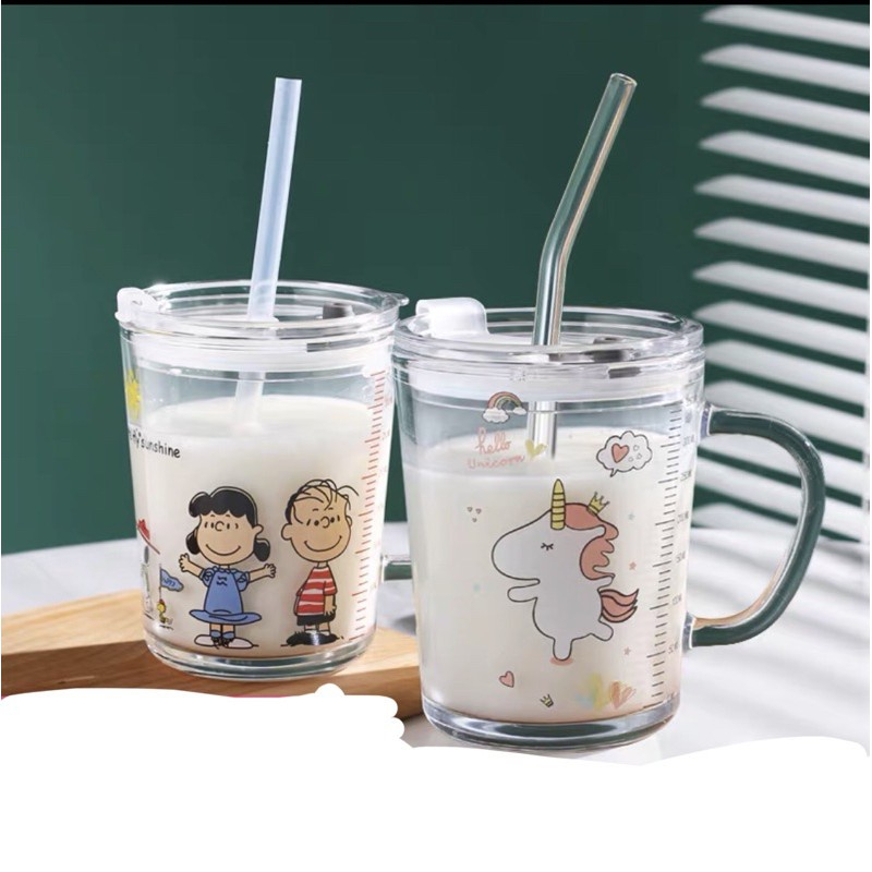 Gelas kaca * tumbler * Gelas ukur * Gelas Gambar lucu * dengan pegangan * 400ml