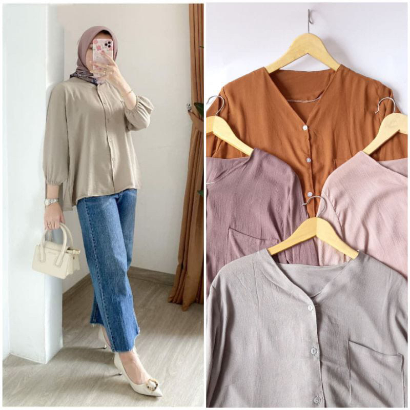 Aisa Blouse Crinckle premium - Heva blouse Oversize crinckle - Kemeja Blouse Wanita