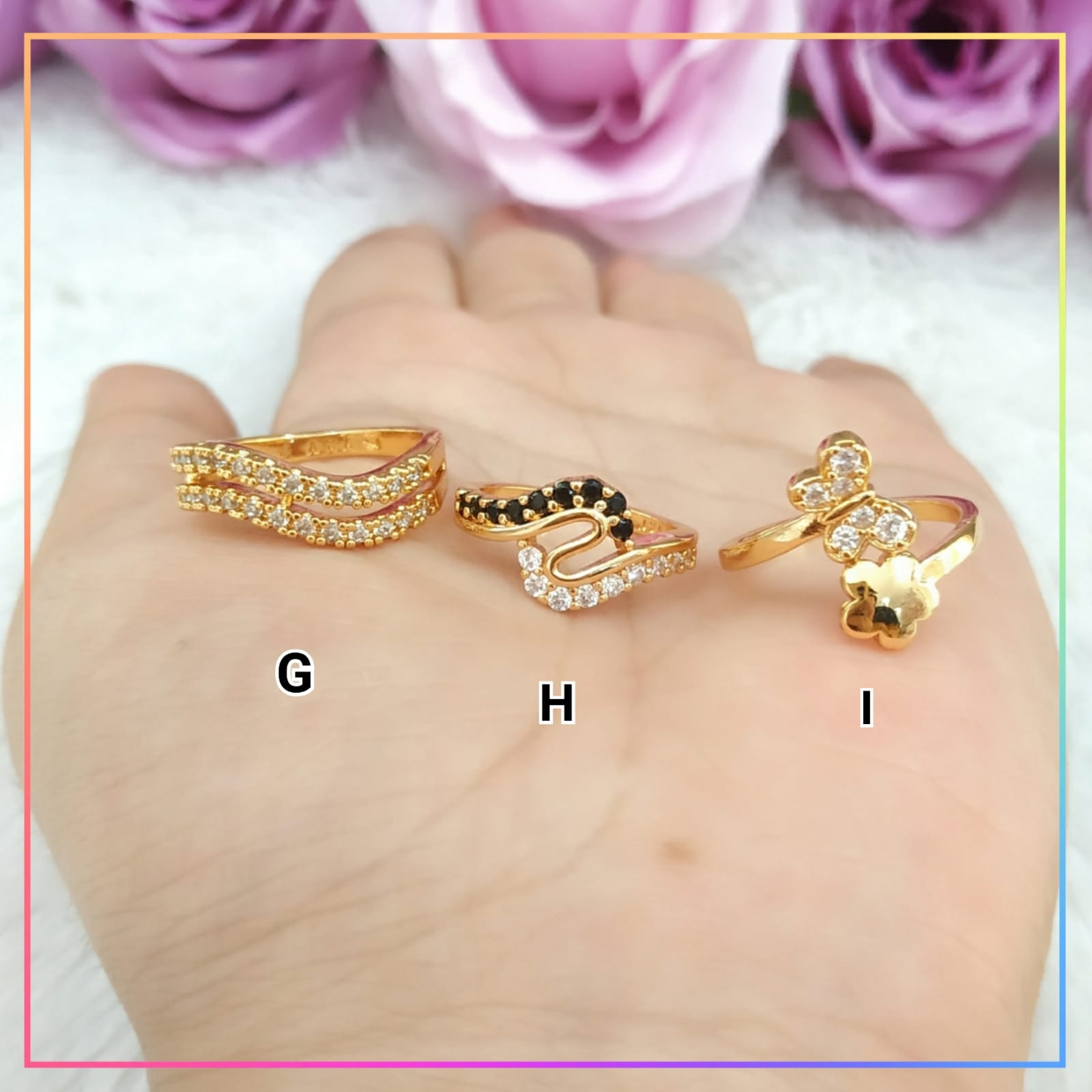 Cincin dewasa cincin premium kupu ulir mata hitam perhiasan lapis emas gold A190