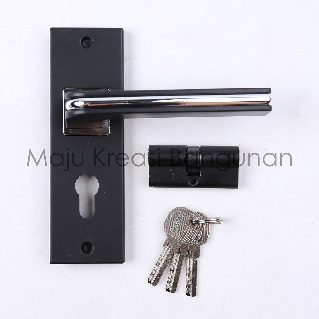 Handle Pintu Ukuran Kecil Set AIGO Hitam List Silver Kunci Rumah Anak Gagang Handel Granat