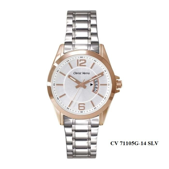 JAM TANGAN PRIA CHRIST VERRA CV 71105G-14 SILVER ROSE GOLD ORIGINAL