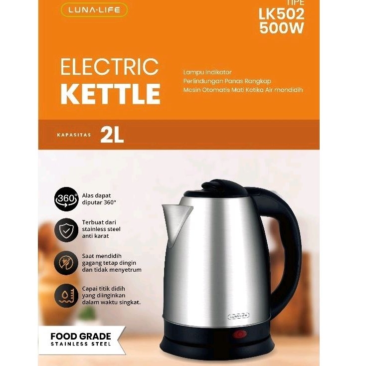 Luna Life Kettle Teko Elektrik Ketel Kapasitas 2 Liter 500 Watt