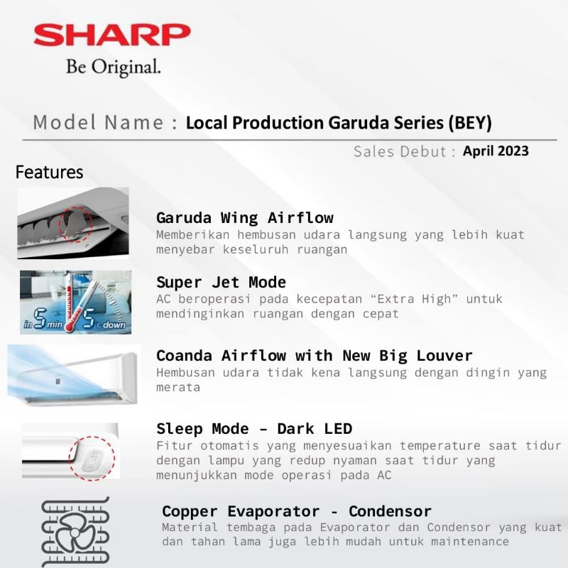 AC SHARP AH - A 5 ZCY 0,5 PK AH-A5ZCY LOW WATT + PASANG INSTALASI