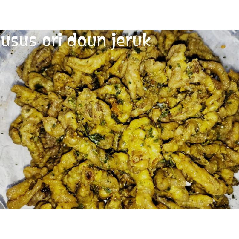 

usus crispy pedas dan ori daun jeruk 500gram