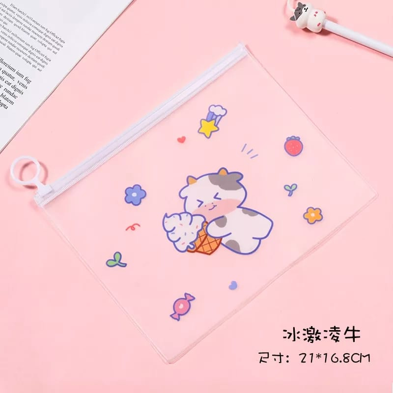 POUCH KOSMETIK ZIP LOCK PVC MOTIF CACTUS UNICORN SERBAGUNA