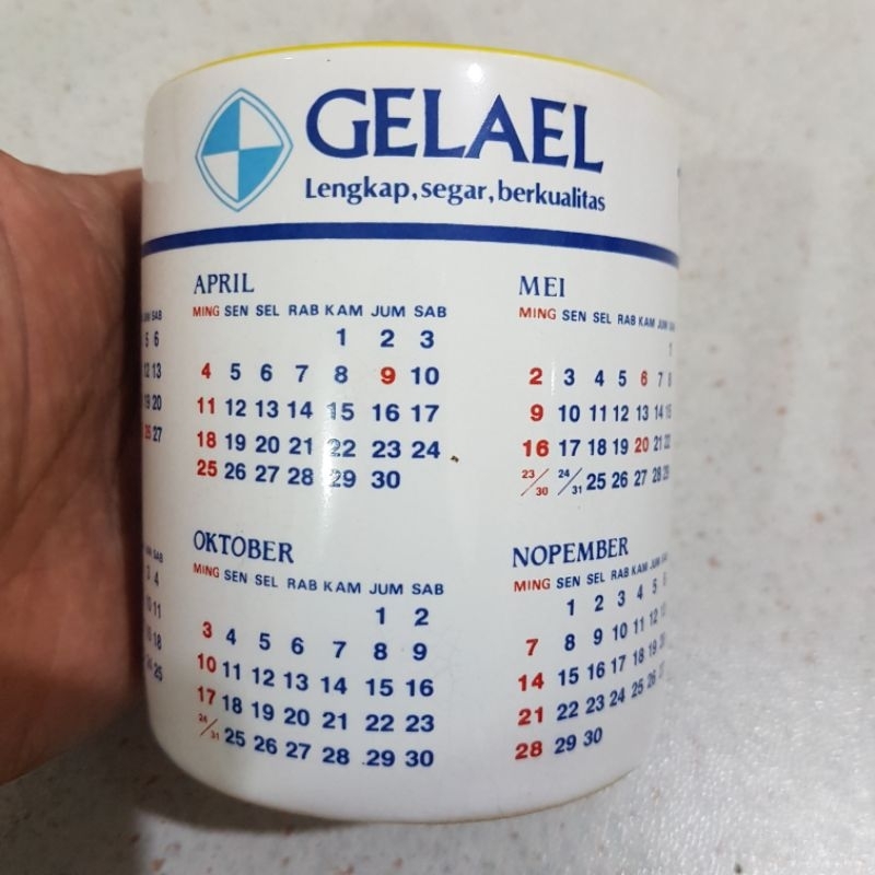 Mug keramik asli vintage kalender tahun 1993