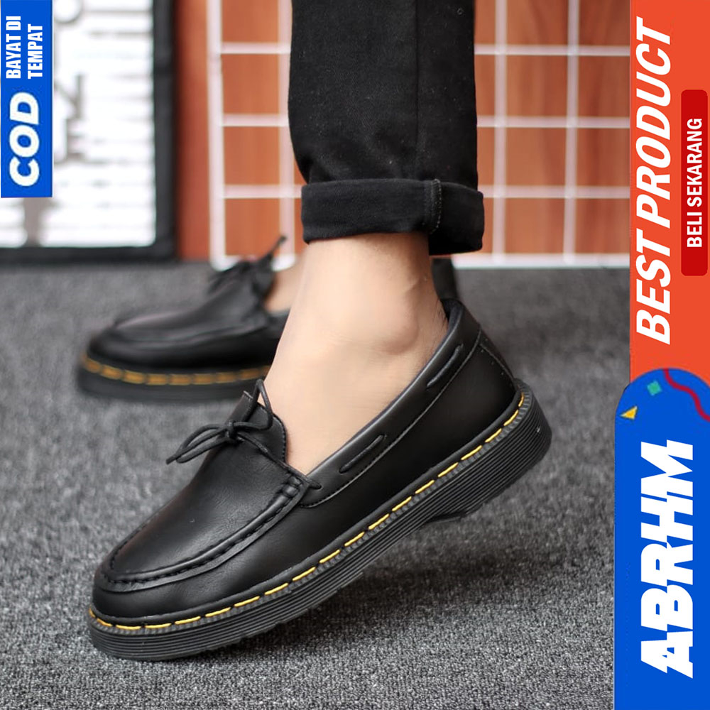 ABRHM Sepatu Loafers Docmart Formal Pria Casual Kulit Kerja Hitam Zoro