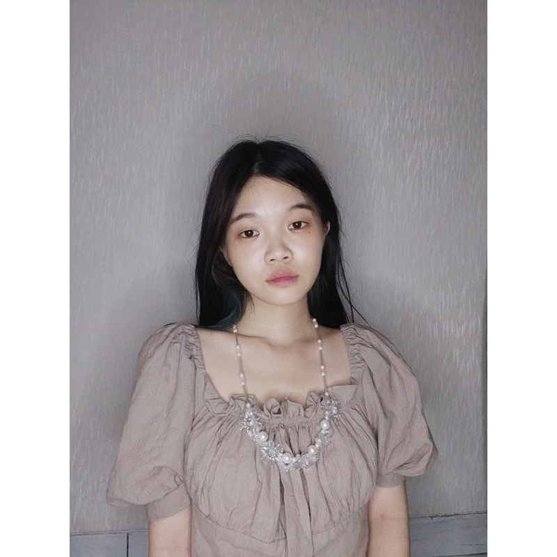 Kailee Crystal Pearl Flowery Necklace Kalung Kristal Panjang Mutiara Bunga Hijab Friendly